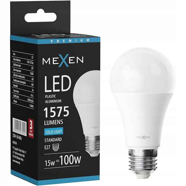 Mexen Nova Led Žárovka E27 A60 15W Studená Bílá 6500K 1575 LM