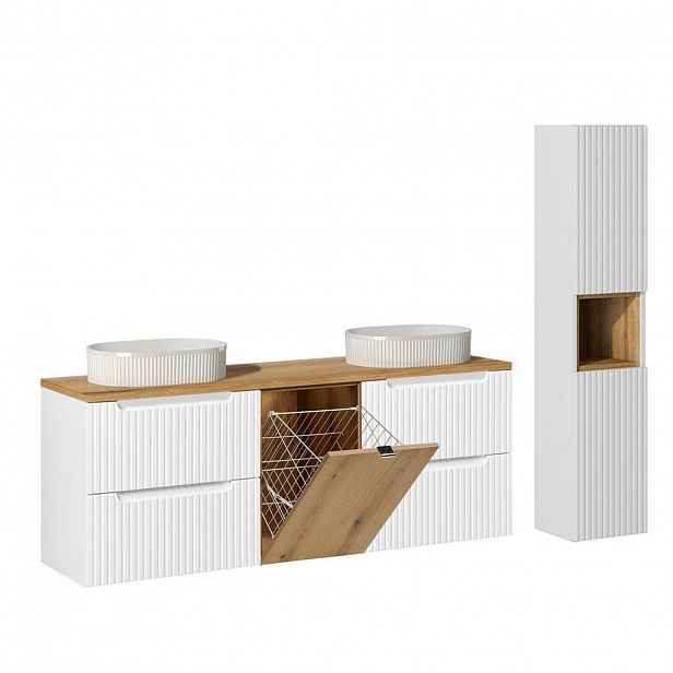 Petits-meubles KOUPELNOVÝ NÁBYTEK 160.4cm Riva 2er-Set Bílá a dřevo