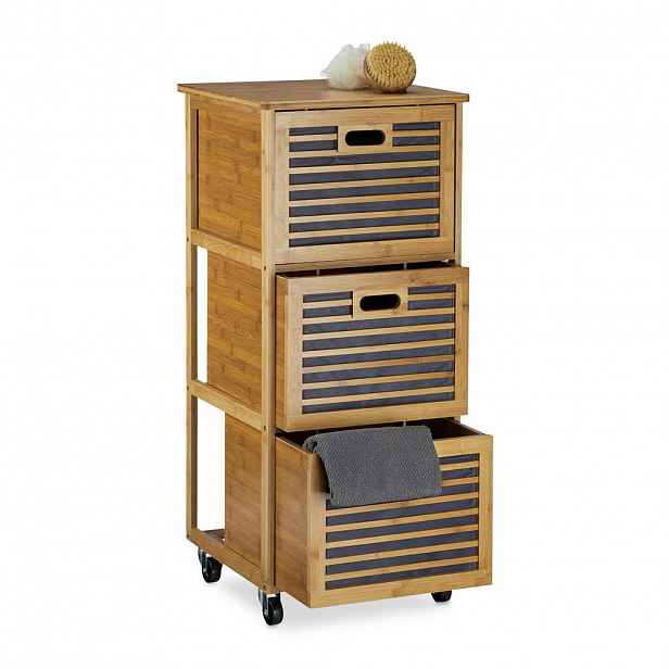 Relaxdays VOZÍK Přírodní bambus 3 zásuvky 92 cm