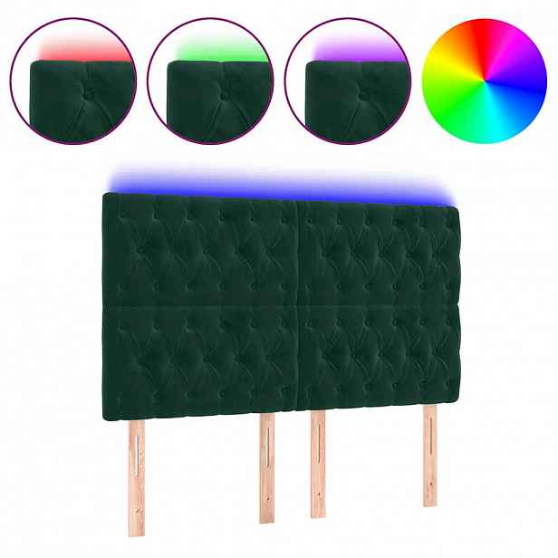 vidaXL Čelo postele s LED tmavě zelené 144x7x118/128 cm samet