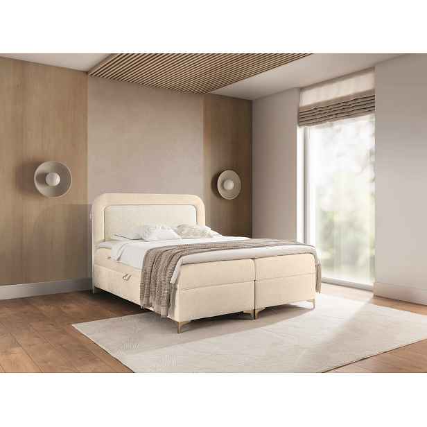 Vyvýšená kontinentální čalouněná postel 120x200 EVELINA - latte / ecru + topper ZDARMA