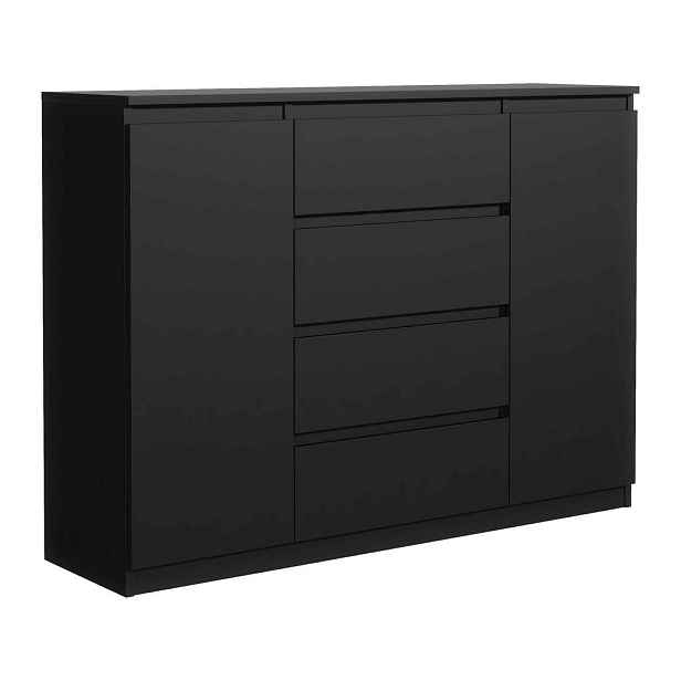 MASSENO KOMODA NUDO, 138,5/101,5/39 cm se 4 zásuvkami a 2 dvířky, černá