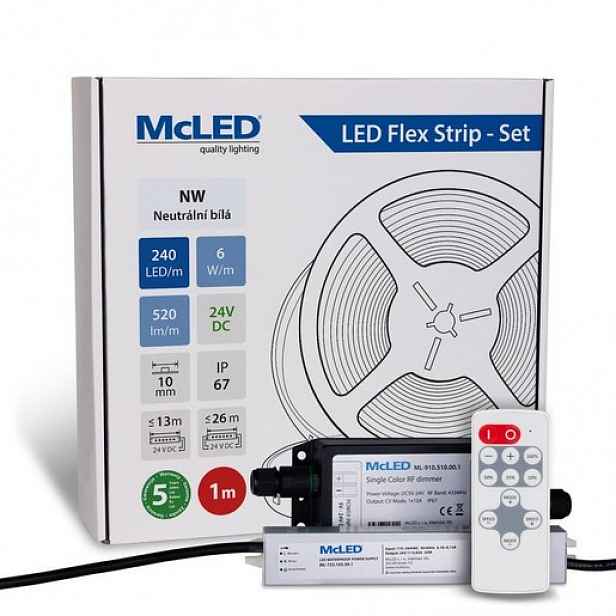 McLED LED pásek - sada 1 m + Přijímač Nano IP67, 240 LED/m, NW, 6 W/m, DC 24V, 520 lm/m, CRI90, IP67, 10 mm, vodič 3 m ML-126.033.90.S01002