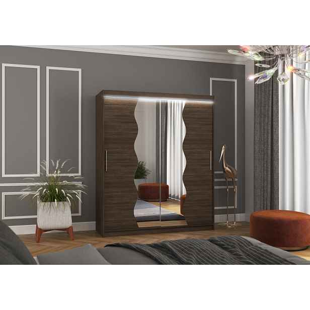 Zrcadlová skříň 180 cm s LED osvětlením GAMNIA - tmavě hnědá