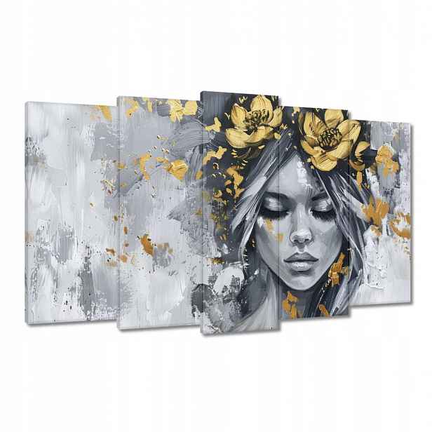 Obrazy 100x60 Žena Abstrakt Zlatá Květina