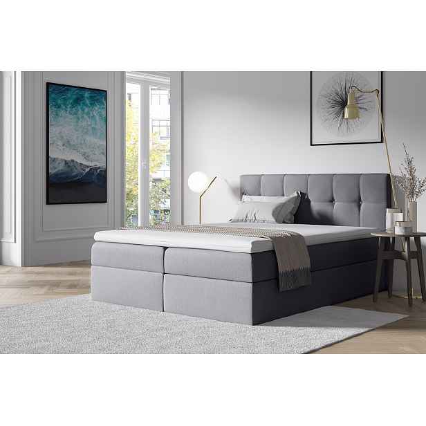 Čalouněná postel s úložným prostorem RECIVIO světle šedá 140 x 200 + TOPPER ZDARMA