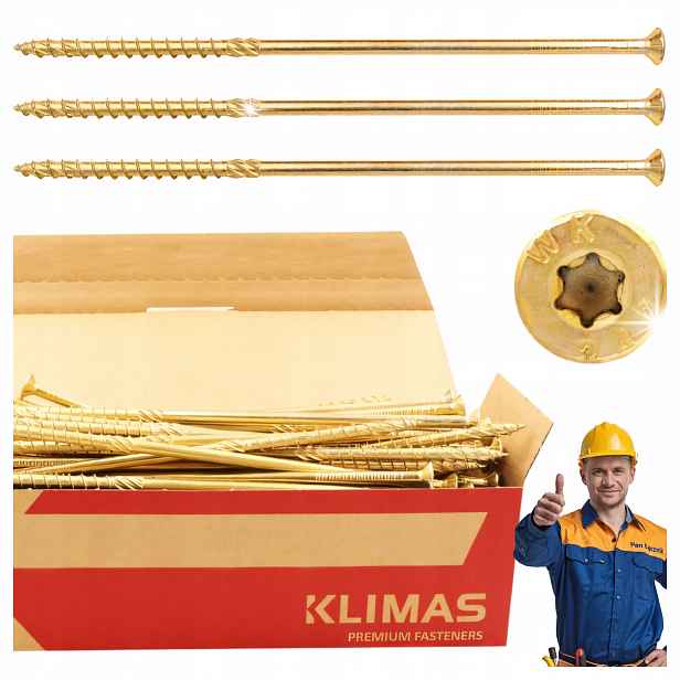 Tesařské Vruty Do Dřeva 8x320 Kuželové Torx 50 ks Klimas WKCS-08320