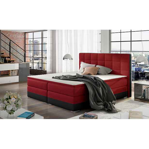 Moderní box spring postel Dolores 180x200, černá/červená HELCEL