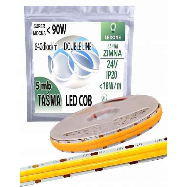Led Páska Cob 24V silná 18W/m 1800 lm/m Neon linka Double studená 5M