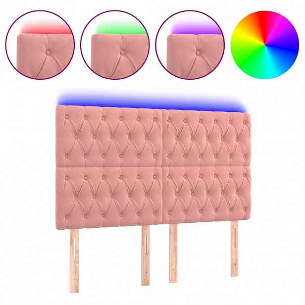 vidaXL Čelo postele s LED růžové 144x7x118/128 cm samet
