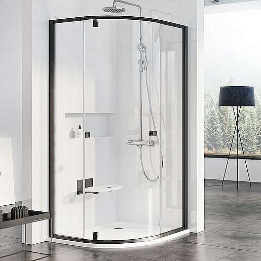 Sprchové dveře čtvrtkruh 90x90x190 cm Ravak Pivot černá matná 37677300Z1