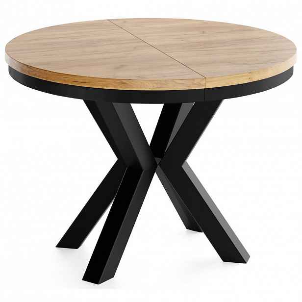 WFL GROUP JÍDELNÍ STŮL Clara Kulatý Rozkládací Industriální s Černámi Kovovými Nohami, Dub Craft Hnědý 120-200/120/76 cm
