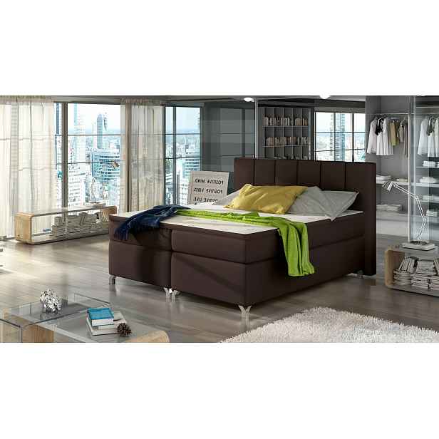 Kontinentální postel s úložným prostorem 160x200 BRALIO - tmavě hnědá