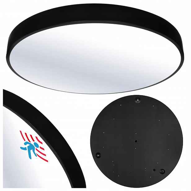 Stropní Svítidlo Nástěnný Stropní Led 40 CM Kulatý Černý 40 W 4000K Senzor Pohybu
