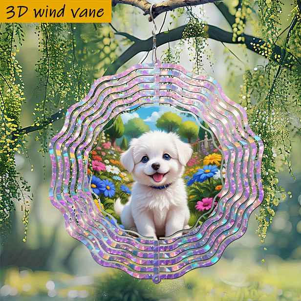TEMU 3D 1 ks „Roztomilé štěně sedící na zahradě čelem ke slunci, nádherná dekorace“ „25,5 cm/10 palců*25,5 cm/10 palců s otočným háčkem, 360° DIY