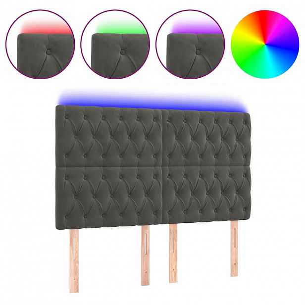 vidaXL Čelo postele s LED tmavě šedé 160x7x118/128 cm samet
