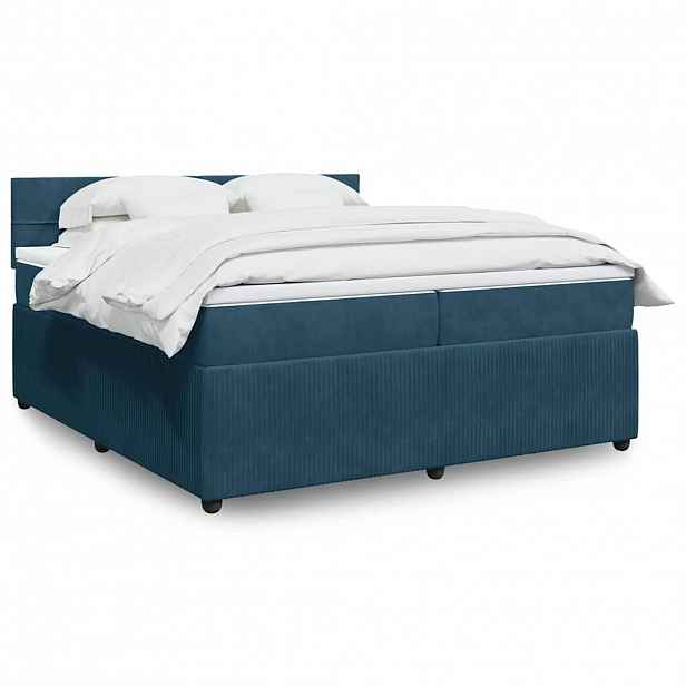 vidaXL Box spring postel s matrací modrá 200 x 200 cm samet