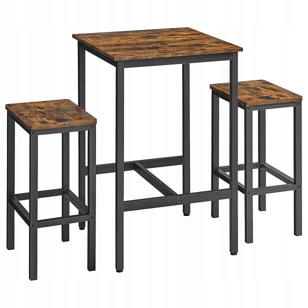Barový Set Stůl 2 Židle Hokery Do Kuchyně Obývacího Pokoje Styl Loft 60 x 60