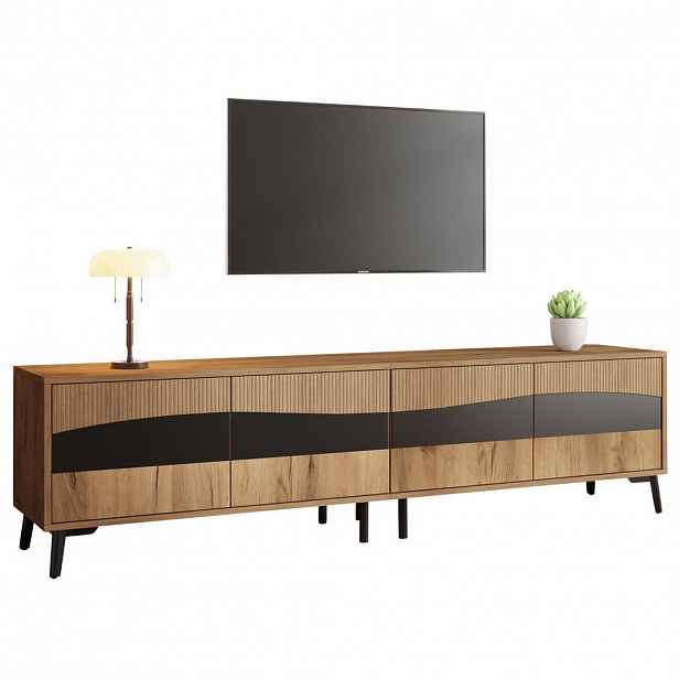 Redom TV stolek 180/40/50 cm se 4 skříňkami, symetrický design a úložný prostor pro 75" TV, Přírodní