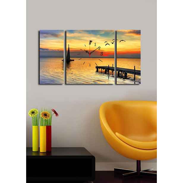 Wallity 3 dílné dekorativní nástěnné hodiny Sunset žluté