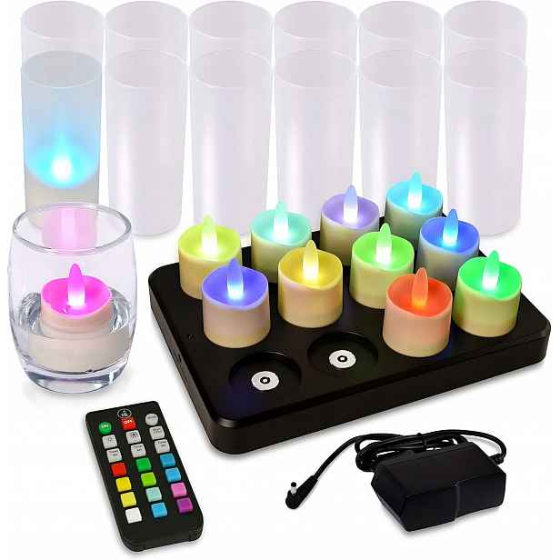 Akumulátorové Led svíčky Hl 12 ks, voděodolné s dálkovým ovládáním a časovačem Rgb