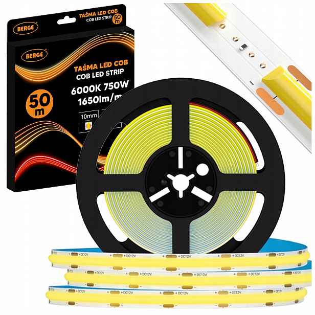 Led pásek Cob Neon 12V 50 m Velký válec 528 diod 15W 1650lm 6000K Studený 10mm
