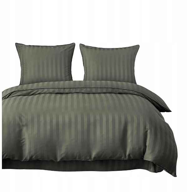 Povlečení s lemováním 160x200 2x70x80 Olivová Adamášková pruhy Elegantní