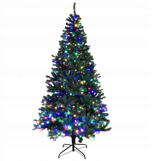Umělý vánoční stromek, zelená tmavá jedle s barevnými Led světly, 210 cm