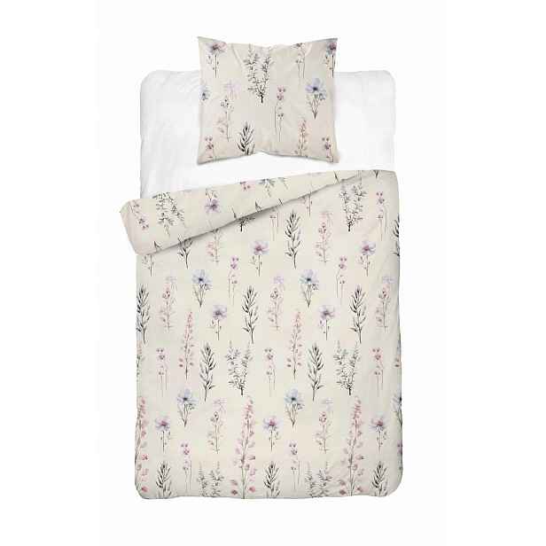 Povlečení 140x200 krémová růžová zelená květina Home Satin