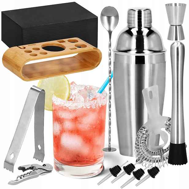 Profesionální Barmanský Set Na Koktejlové Nápoje Shaker 750 ml 12 ks Stojan