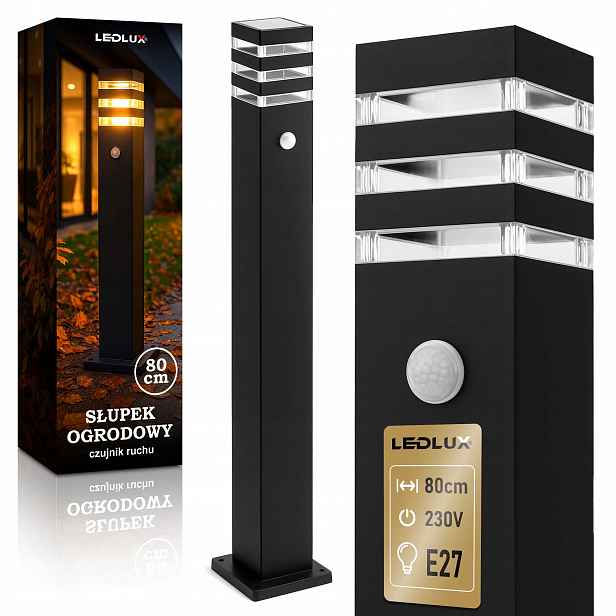 Zahradní lampa Stojící sloupek pro Led E27 80 cm Snímač pohybu soumraku IP44