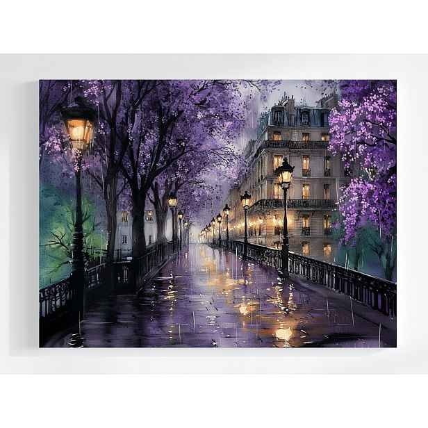 Obraz Na Plátně Canvas Paříž Večer Fialové Kvetoucí Stromy 80x60