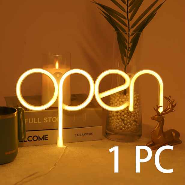 TEMU 1ks LED neonový nápis OPEN, podpora USB a bateriového napájení, vhodný pro dekoraci vchodu do baru, hospody, na párty, svátky, dekorace na zeď,