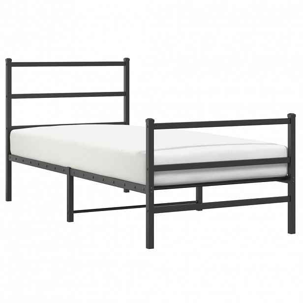 vidaXL Kovový rám postele s hlavovým a nožním čelem černý 90 x 200 cm