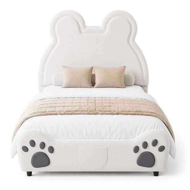 CHICFURN DĚTSKÁ POSTEL 90/200 cm v bílé barvě ve tvaru medvěda ze sametu
