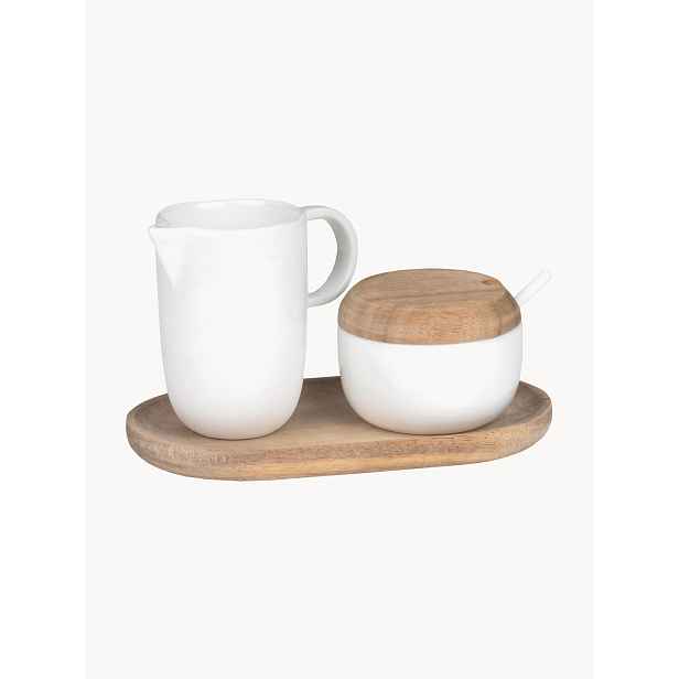 Cukřenka a konvička na mléko Räder porcelánová sada bílé dřevo 55 ml 4 el.