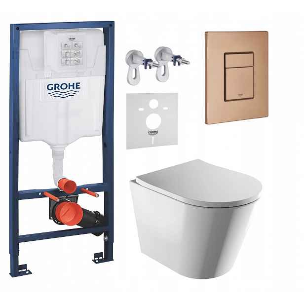 Podomítkový Wc set Grohe s mísou Tampa a tlačítkem kartáčovaná měď