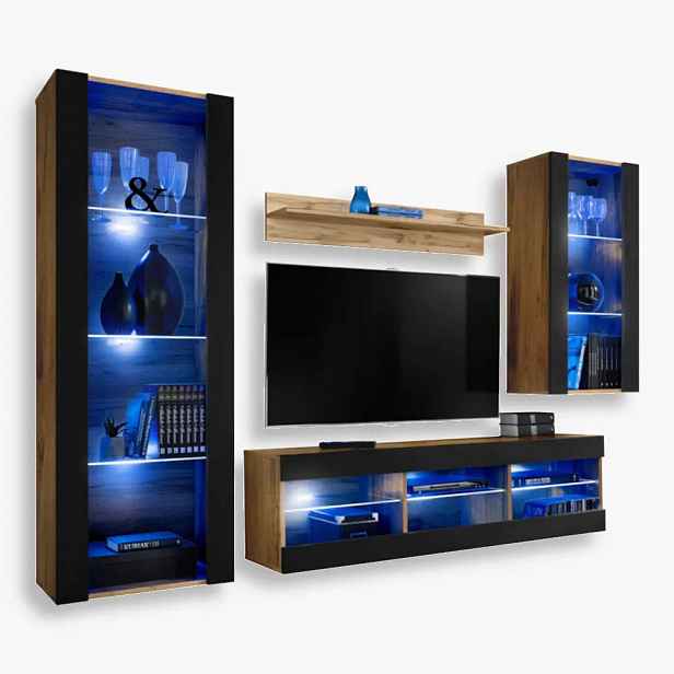komodee Tivoli Medio Rtv set pro obývací pokoj Dub Wotan-Černá Modrá Led