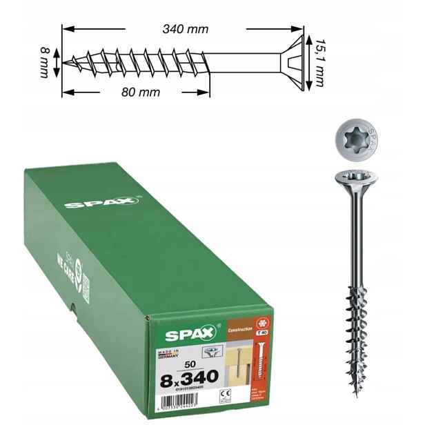Univerzální vruty Wirox pro dřevěné konstrukce Spax 8 x 340 mm 50 ks