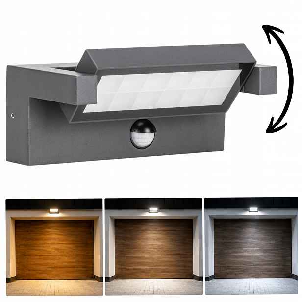 Venkovní nástěnné svítidlo s Led senzorem pohybu 21W, lampa nad garáž Antracit IP65