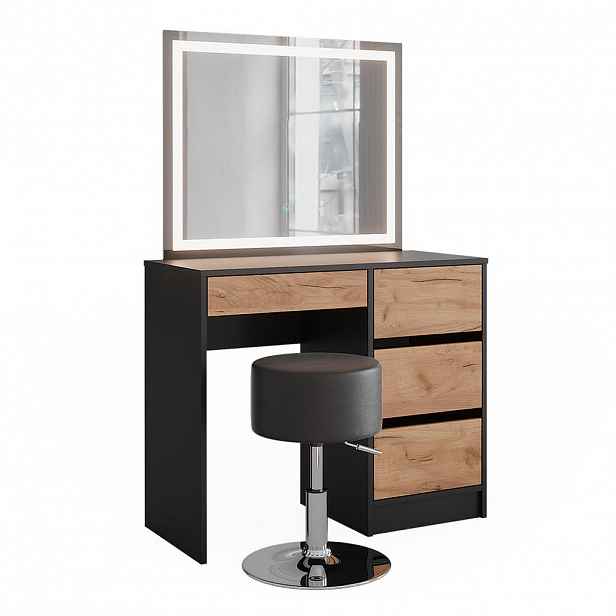 Vicco TOALETNÍ STOLEK Sherry Antracit/zlatý dub 90 x 75 cm se zrcadlem LED a stoličkou