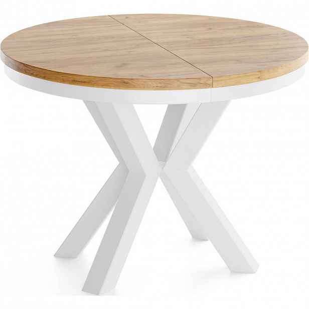 WFL GROUP JÍDELNÍ STŮL Clara Kulatý Rozkládací Skandinávský s Bílámi Kovovými Nohami, Dub Craft Hnědý 100-176/100/76 cm