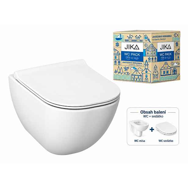 Jika MIO-N PACK RIMLESS - WC ZÁVĚSNÉ 53 CM V SETU SE SOFT CLOSE SEDÁTKEM