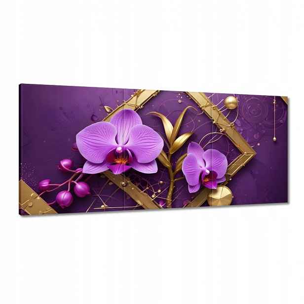 Obrazy 150x70 Fialové orchideje a zlato