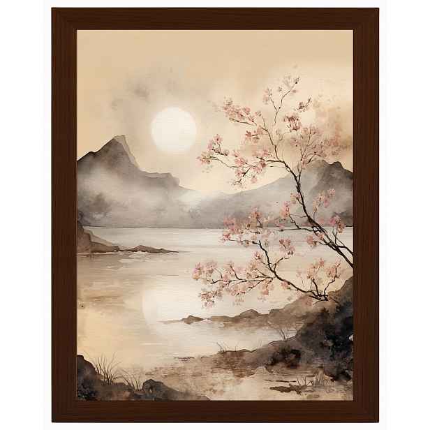 Plakát Rámeček Dřevo Krajina Asie Čína Japonsko Jezero Višeň 60x80