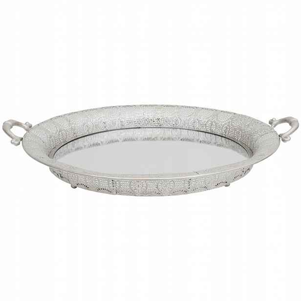 Stříbrný zrcadlový kulatý ažurový podnos, průměr 52 cm, velikost XL