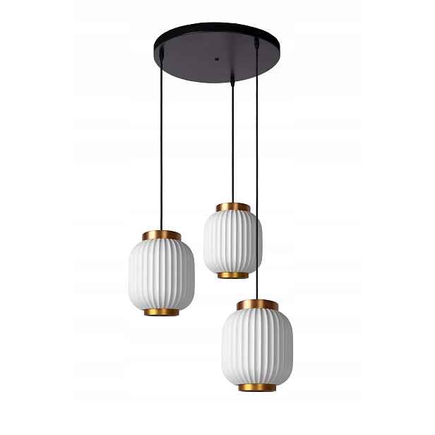 Závěsná lampa trojitá porcelánová bílá zlatá nad stůl do obývacího pokoje 3 body Lucide