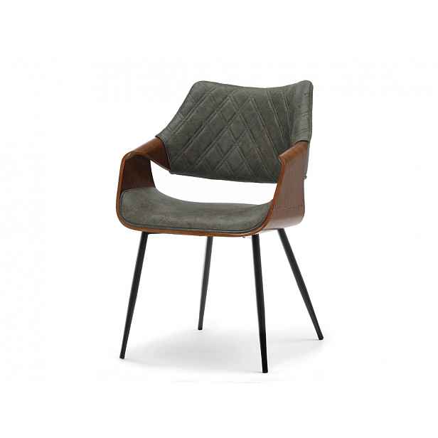 Designová jídelní židle NENET - zelená / ořech / černá
