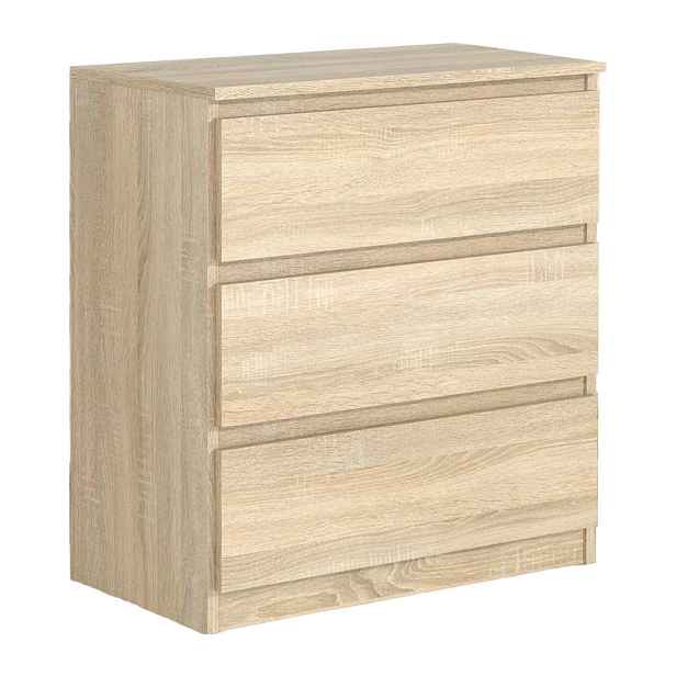 MASSENO KOMODA NUDO, 70/78,5/39 cm se 3 zásuvkami a dvířky, dub Sonoma