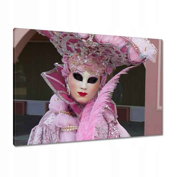 Obrazy 100x70 Růžová karnevalová maska